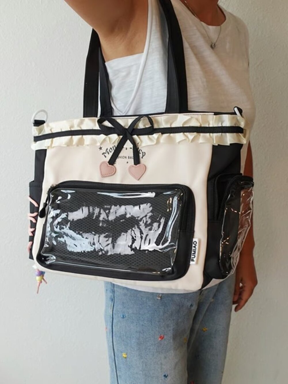 Black Cream Kawaii Ita Bag Tote Clear Window Display Anime Pin Crossbody Itabag